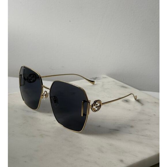 NEW Gucci GG1207SA Oversized Square Gold Metal Sunglasses - Picture 1 of 6